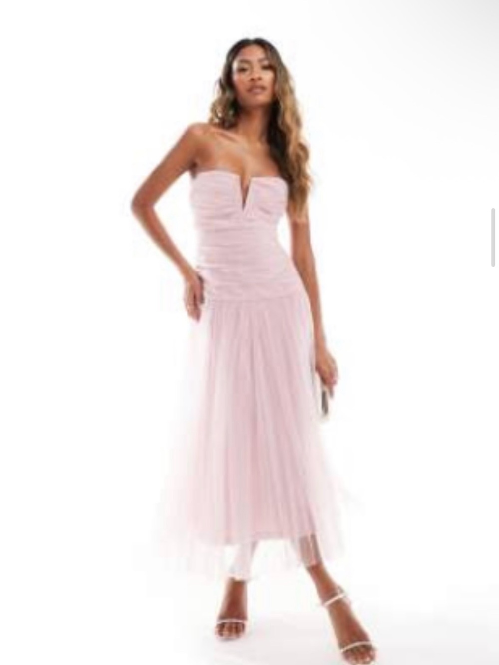 Strapless Blush Tulle Midi Dress